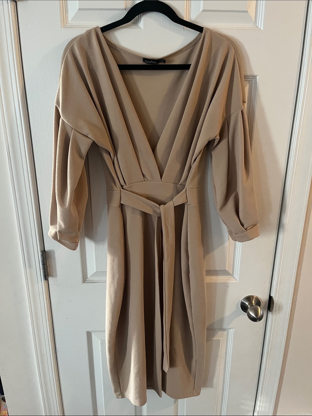 Boohoo Taupe Wrap Midi Dress with Tie Belt